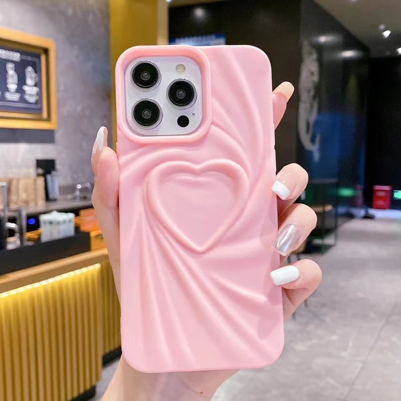 3D Love Heart iPhone Case – Soft Matte Silicone Aesthetic Cover