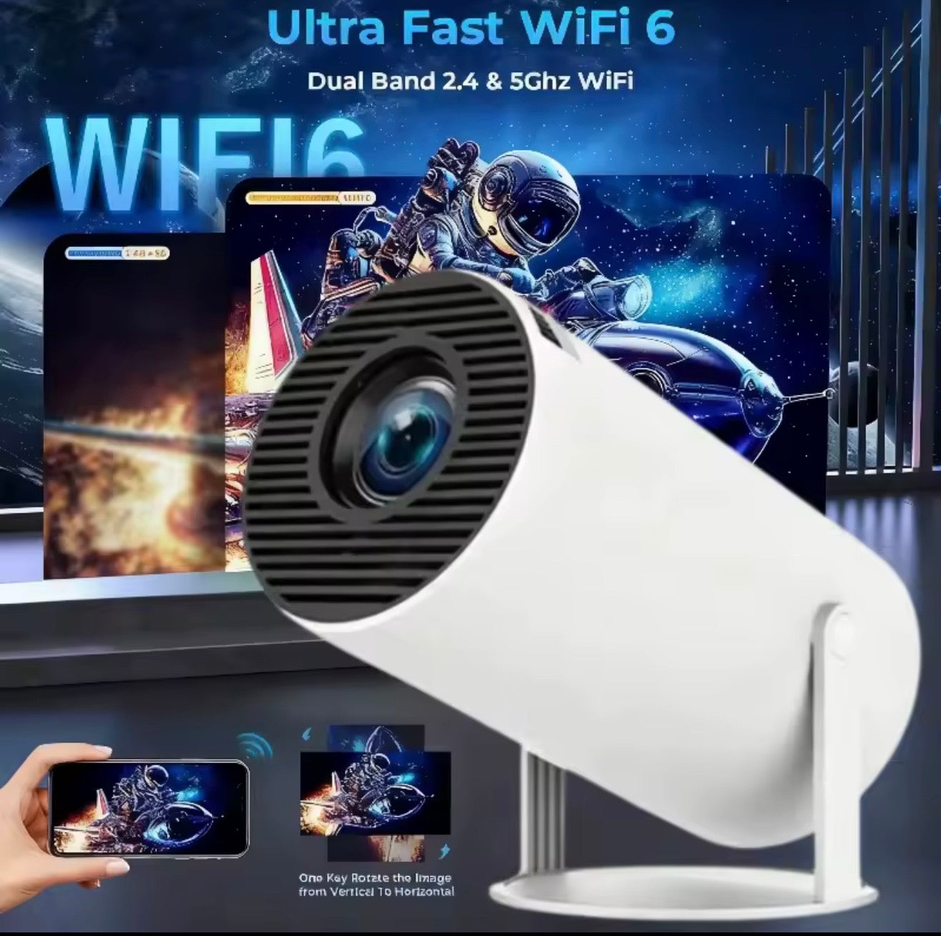 HY300 Smart Mini Projector – Android 11 WiFi6 Portable 4K Home Cinema