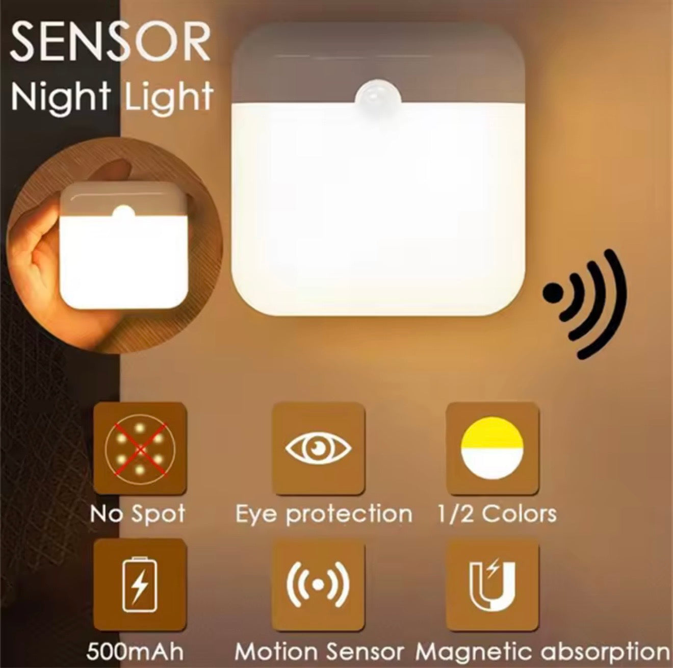 Smart Motion Sensor LED Night Light – Rechargeable Wireless Lamp
