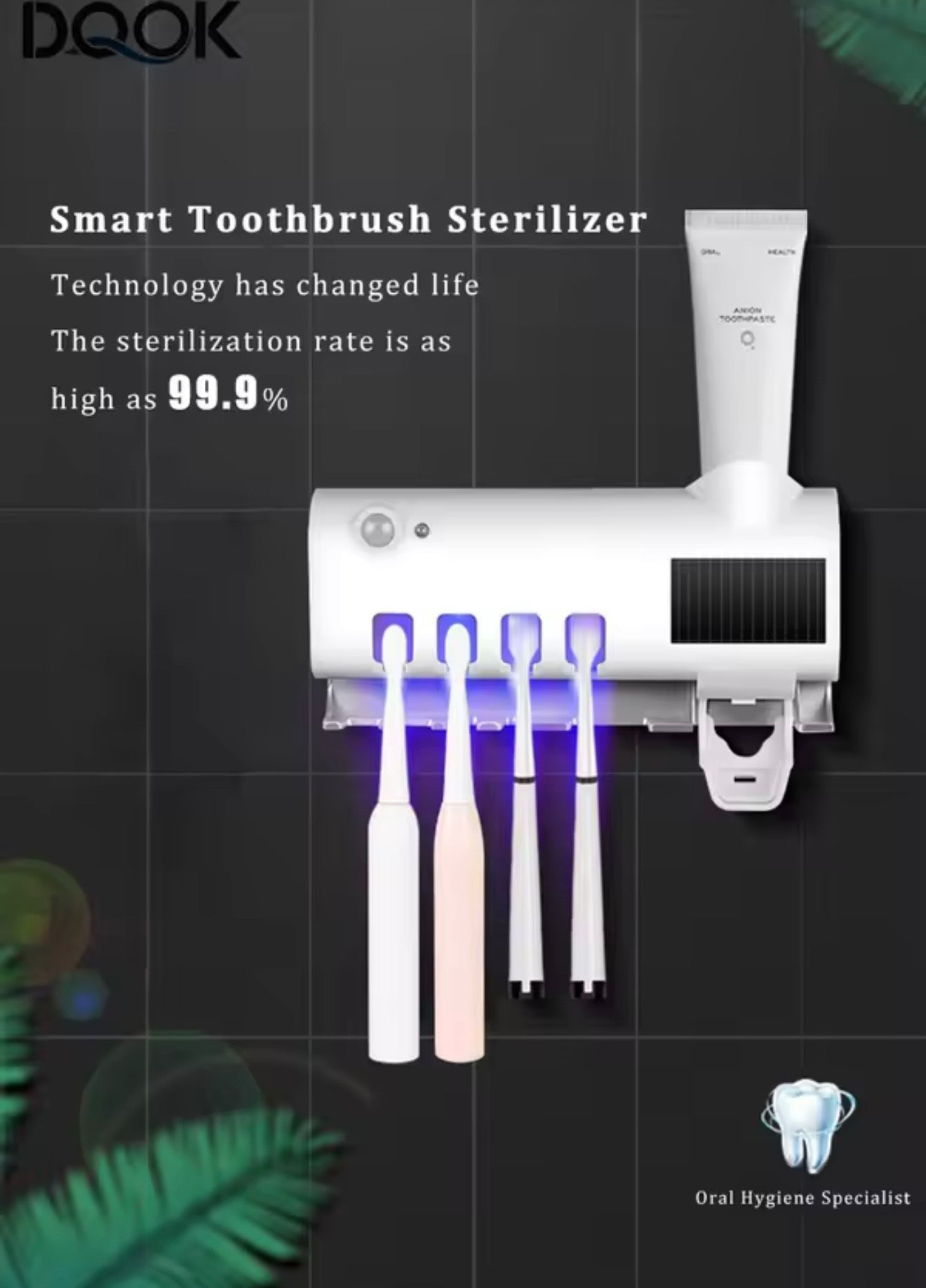 Smart Toothbrush Holder with UV Sterilizer & Toothpaste Dispenser