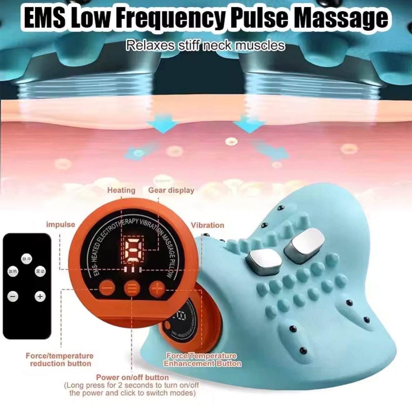 Smart Cervical Neck Massager – EMS Heated Relaxation Pillow
