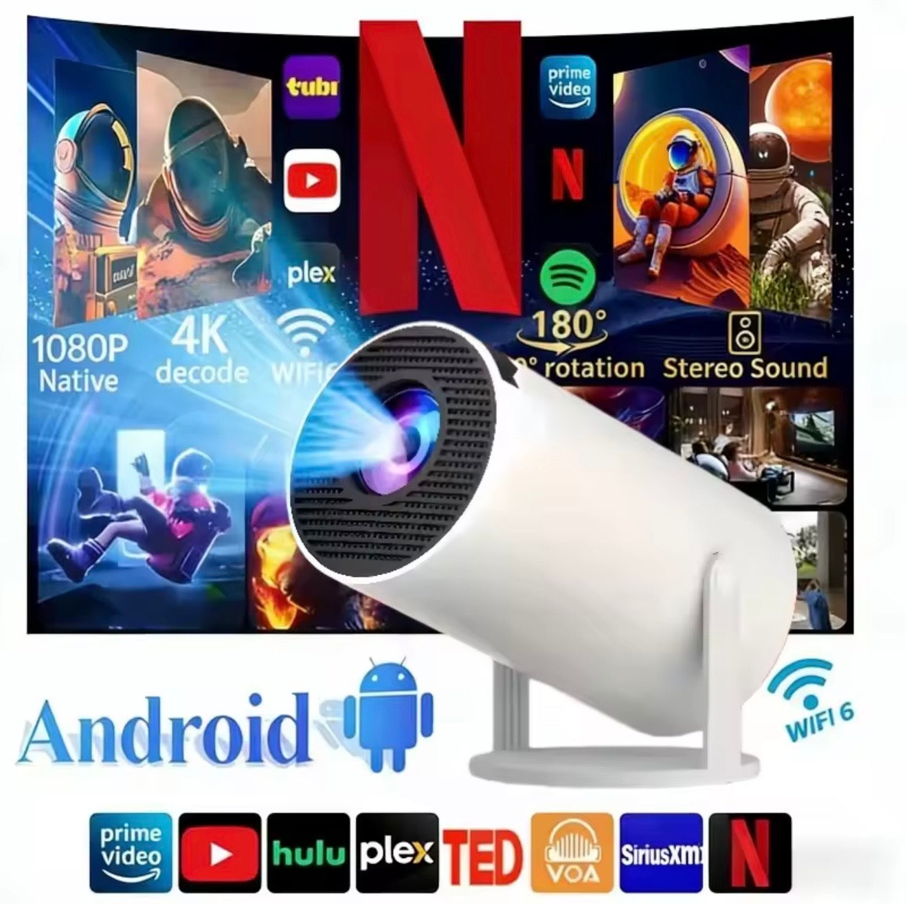 HY300 Smart Mini Projector – Android 11 WiFi6 Portable 4K Home Cinema