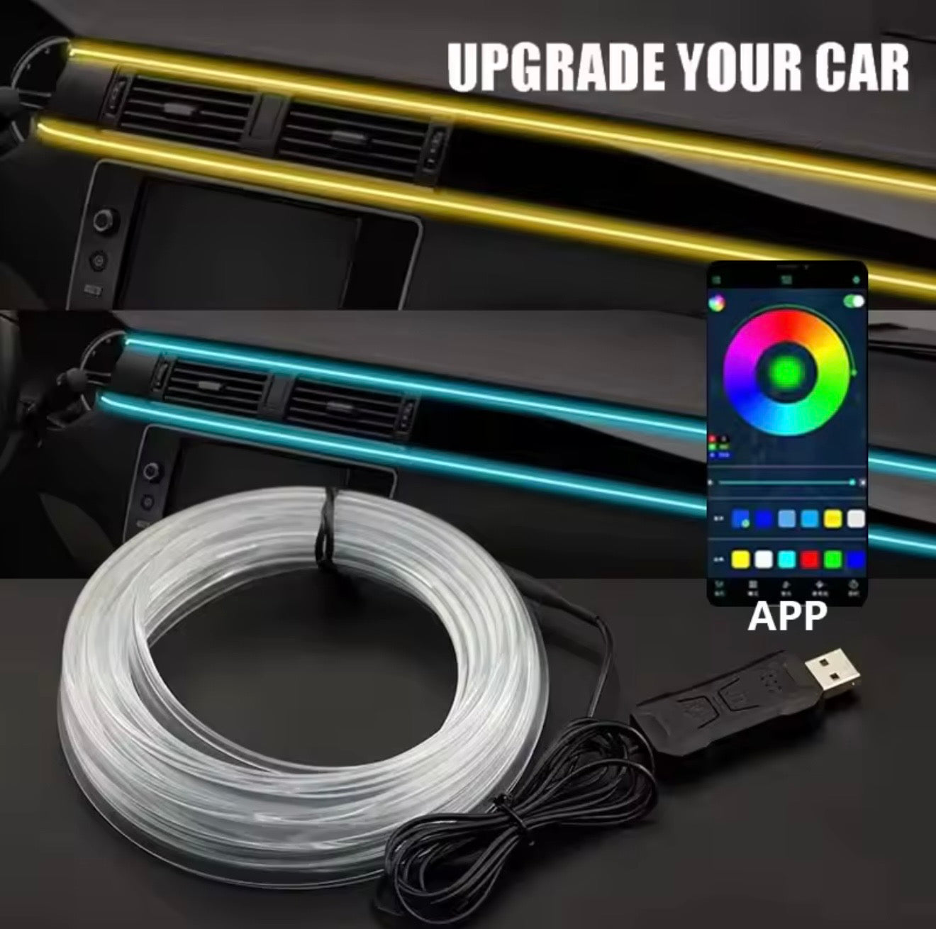 RGB Car Interior Ambient LED Light Strip with APP Control – 2M / 3M / 4M / 5M