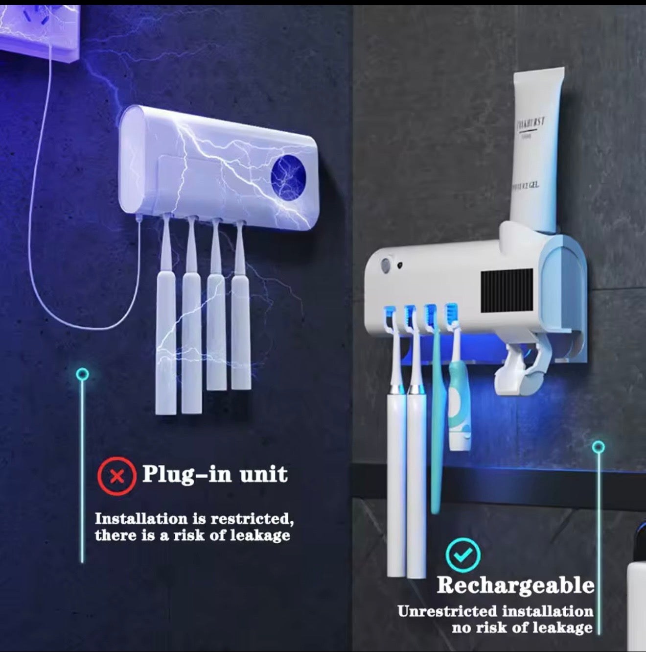 Smart Toothbrush Holder with UV Sterilizer & Toothpaste Dispenser