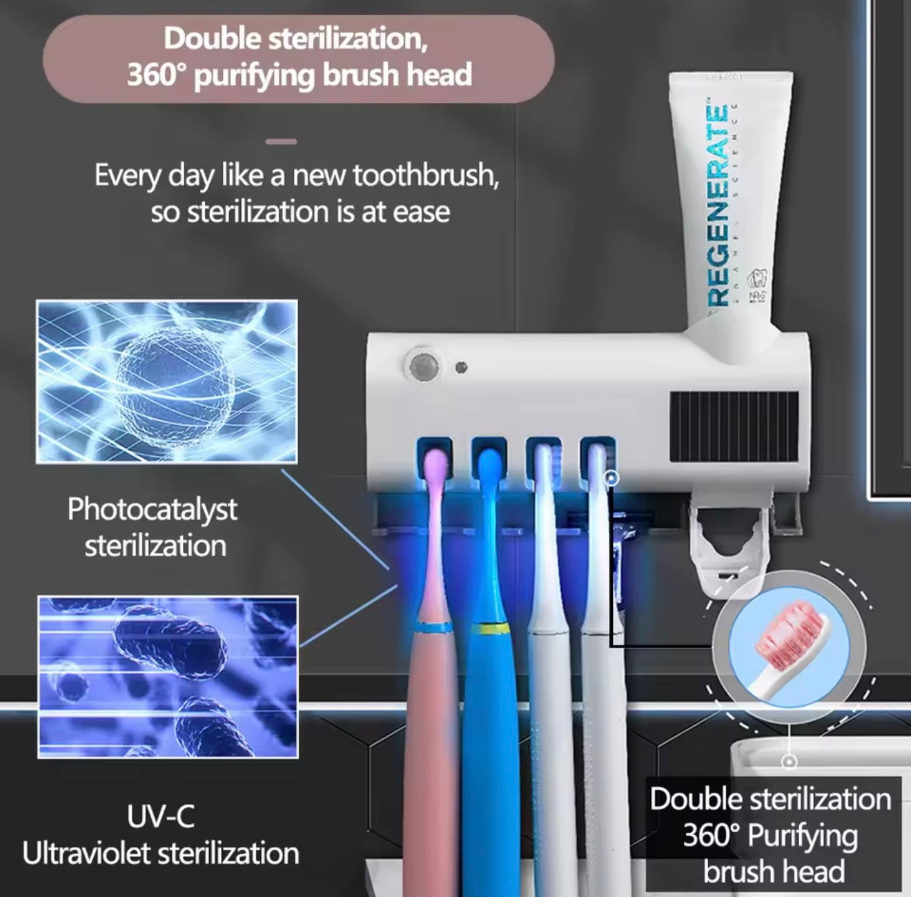 Smart Toothbrush Holder with UV Sterilizer & Toothpaste Dispenser