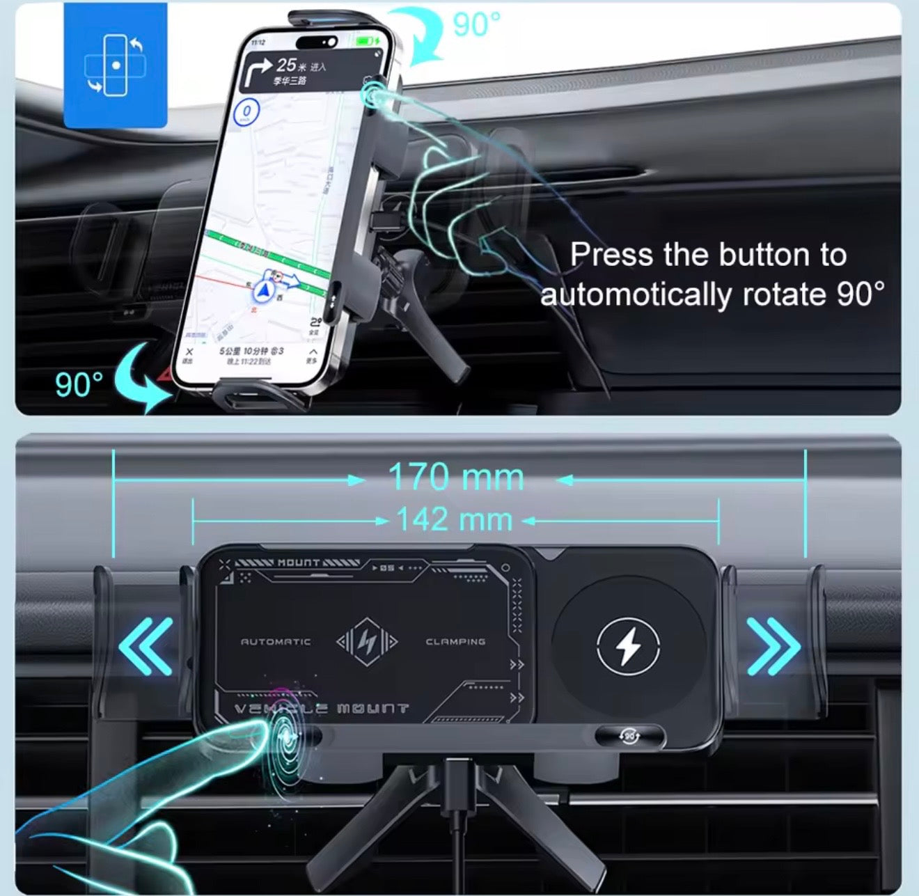 AutoClamp Wireless Car Charger – Fast Charging Phone Holder Mount