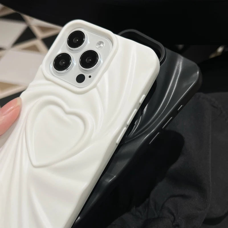 3D Love Heart iPhone Case – Soft Matte Silicone Aesthetic Cover