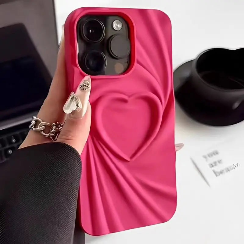 3D Love Heart iPhone Case – Soft Matte Silicone Aesthetic Cover