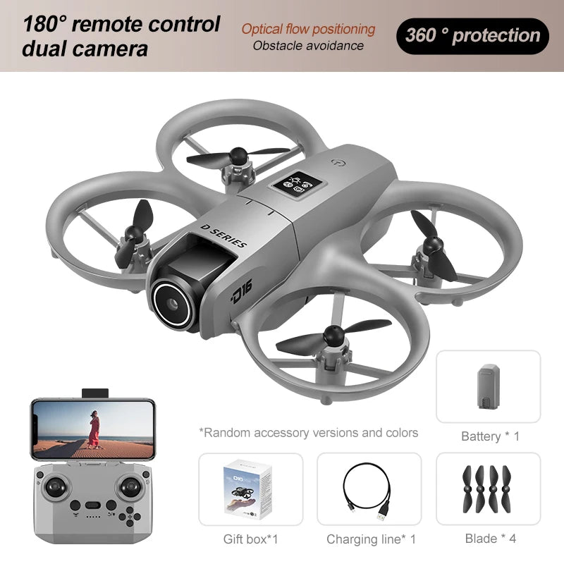 D16 Mini Drone with Dual Camera 8K – HD FPV Quadcopter with Obstacle Avoidance