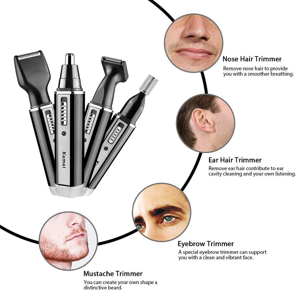 4 in 1 Rechargeable Nose & Ear Hair Trimmer for Men – Beard & Eyebrow Grooming Kit