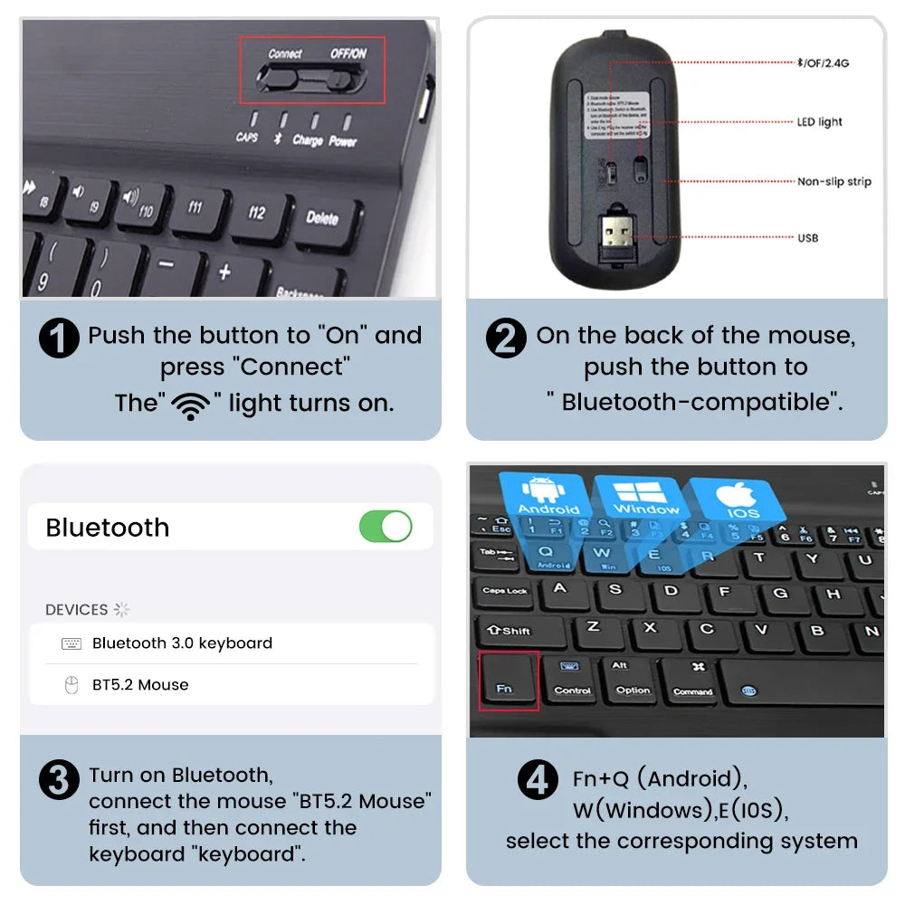 Mini Wireless Keyboard & Mouse Set (10 Inch, Bluetooth, Rechargeable)