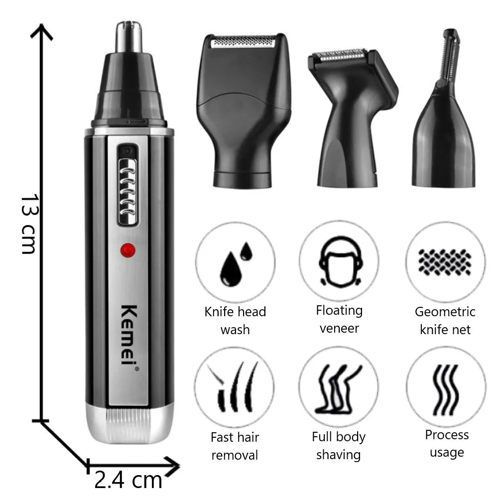 4 in 1 Rechargeable Nose & Ear Hair Trimmer for Men – Beard & Eyebrow Grooming Kit
