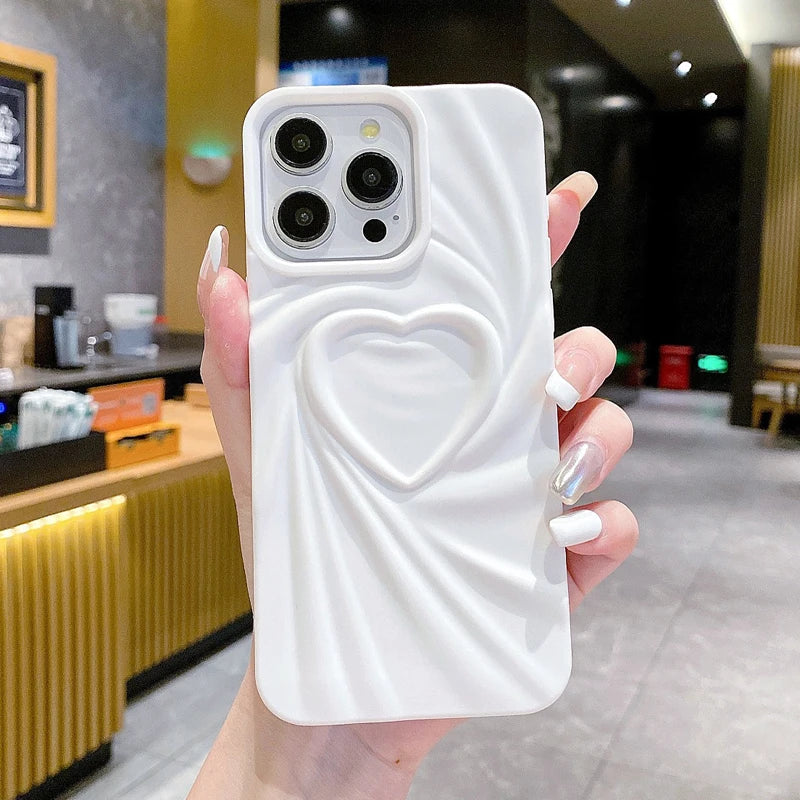 3D Love Heart iPhone Case – Soft Matte Silicone Aesthetic Cover