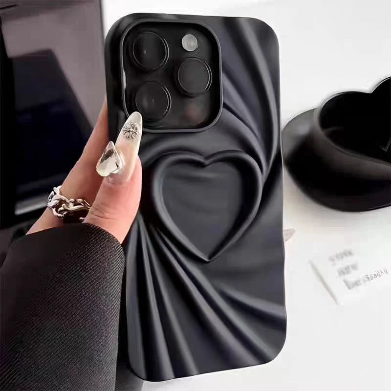 3D Love Heart iPhone Case – Soft Matte Silicone Aesthetic Cover