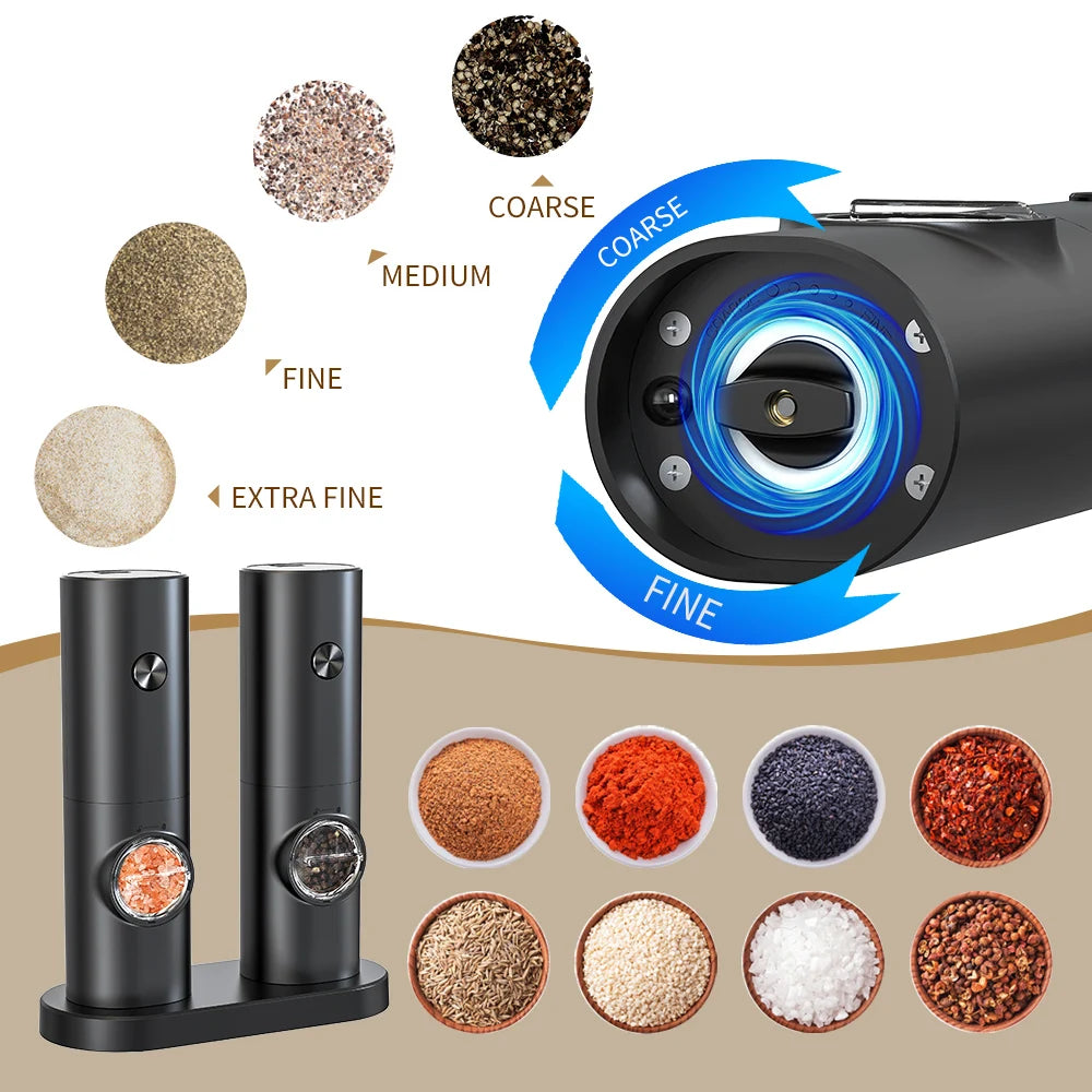 Electric Salt & Pepper Grinder Set – Automatic LED Spice Mill