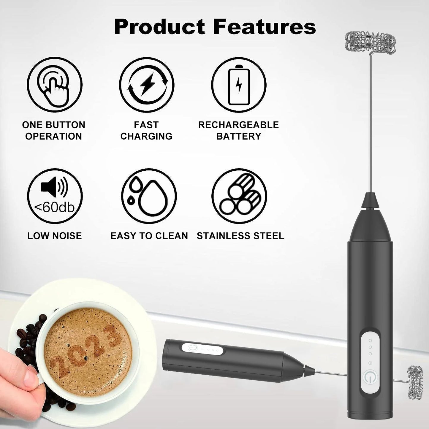 USB Rechargeable Milk Frother – Electric Coffee Foam Maker | 3-Speed Handheld Whisk