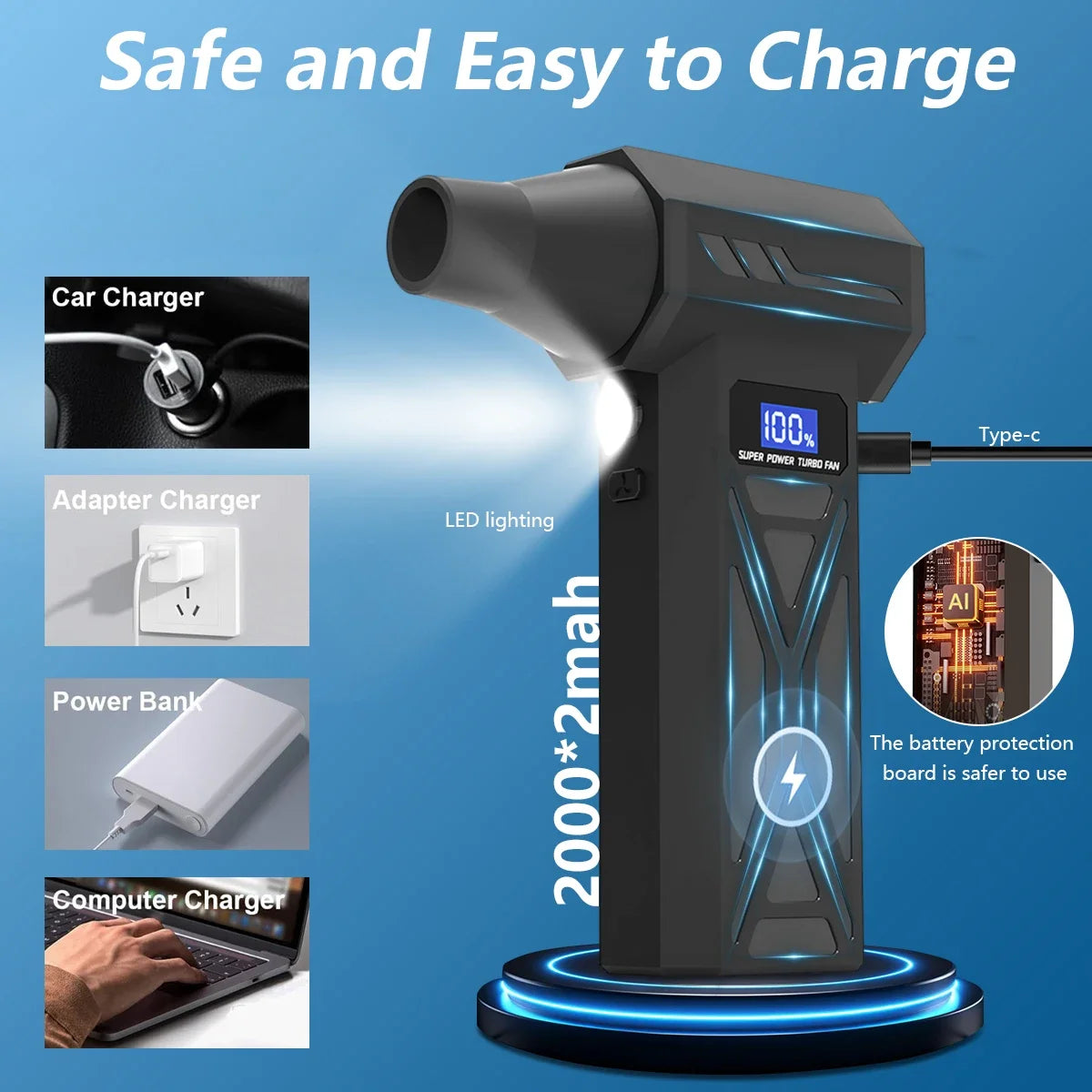 Turbo Air Blower – Wireless High-Speed Dust Cleaner for Car, PC & Home