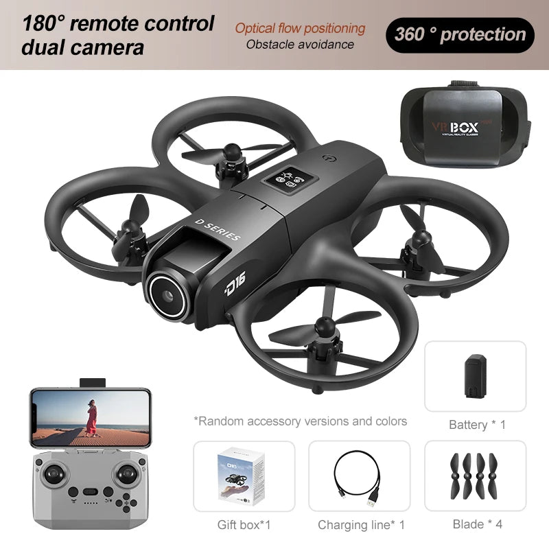 D16 Mini Drone with Dual Camera 8K – HD FPV Quadcopter with Obstacle Avoidance