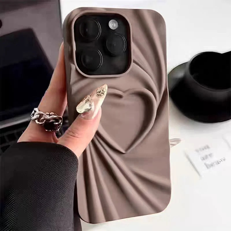 3D Love Heart iPhone Case – Soft Matte Silicone Aesthetic Cover