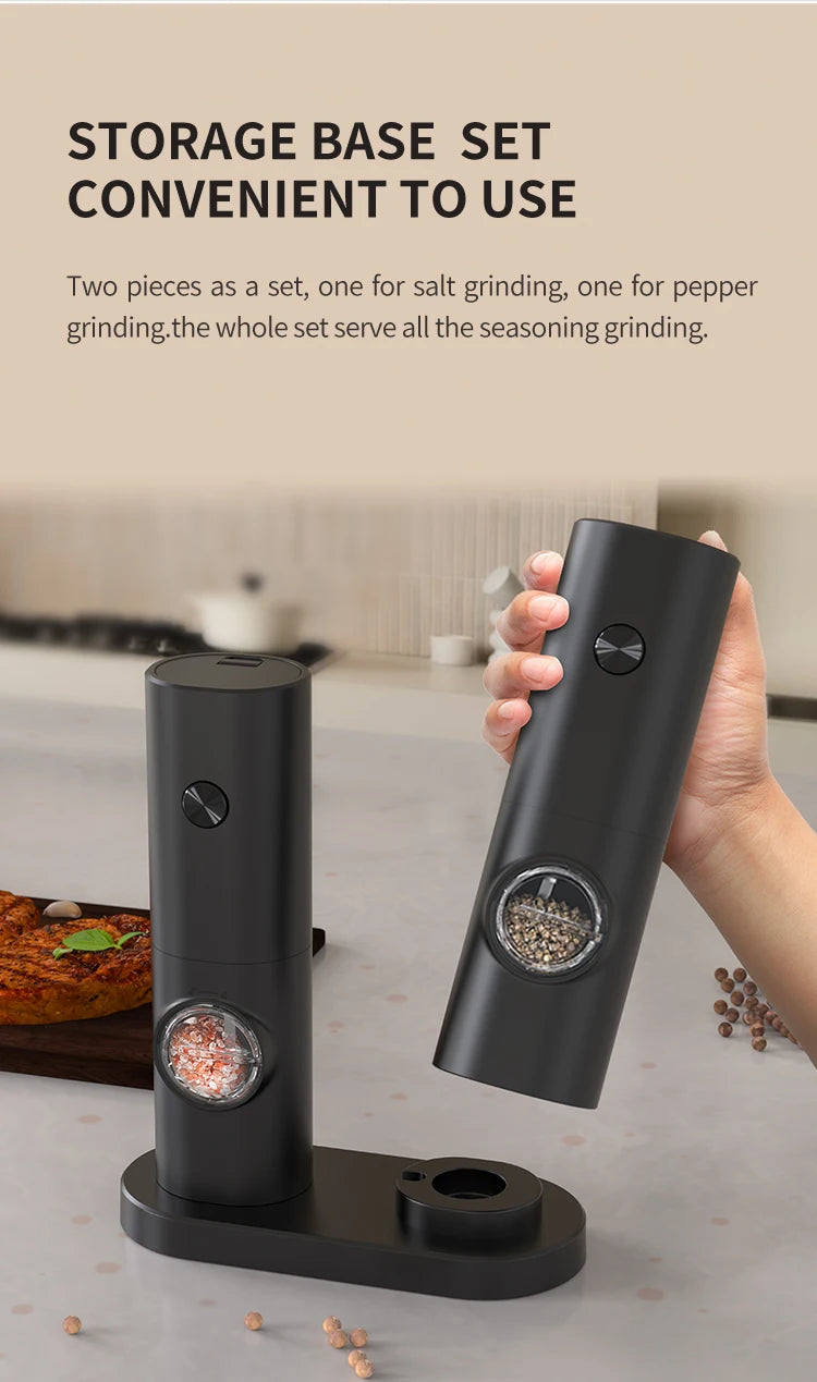 Electric Salt & Pepper Grinder Set – Automatic LED Spice Mill
