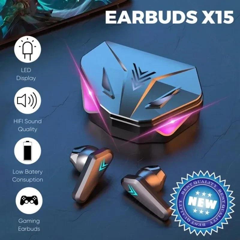 Wireless Gaming Earbuds – Bluetooth 5.3 Earphones with LED Display X15