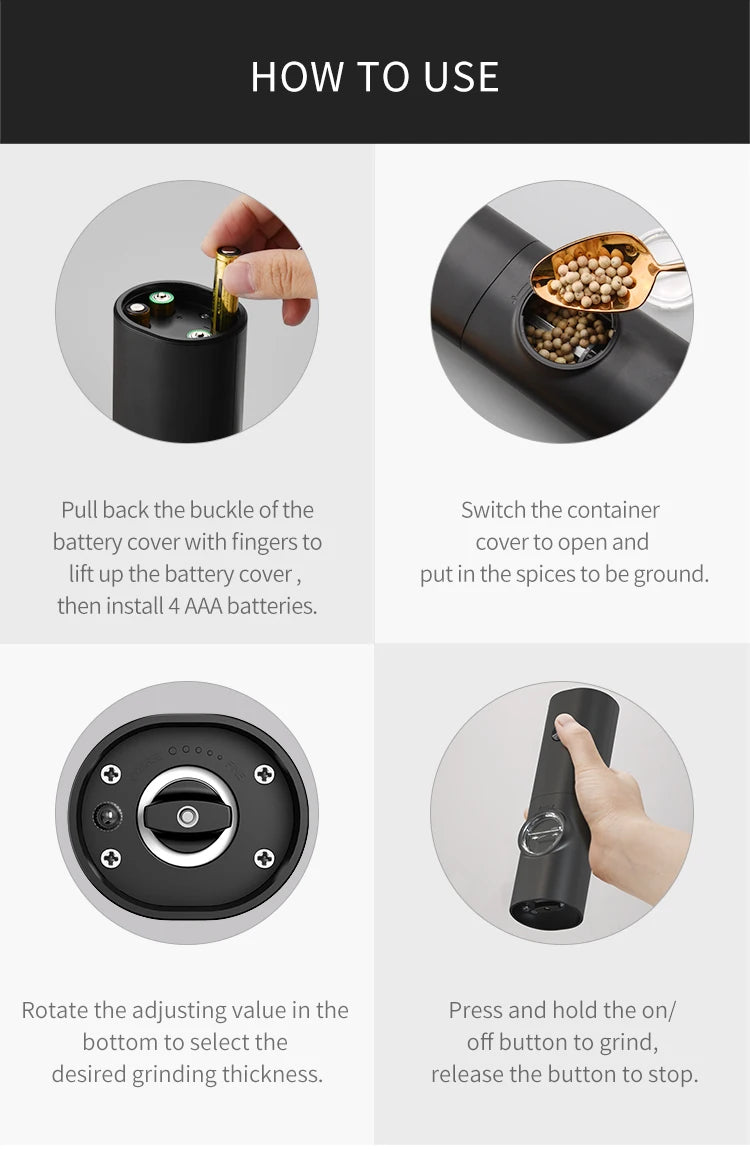 Electric Salt & Pepper Grinder Set – Automatic LED Spice Mill