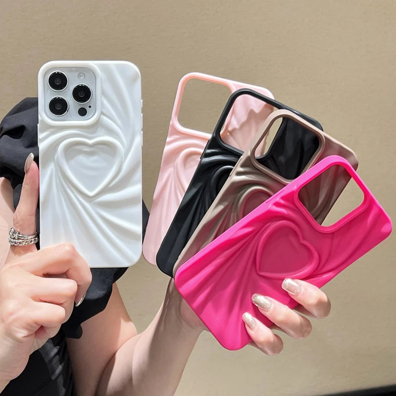 3D Love Heart iPhone Case – Soft Matte Silicone Aesthetic Cover