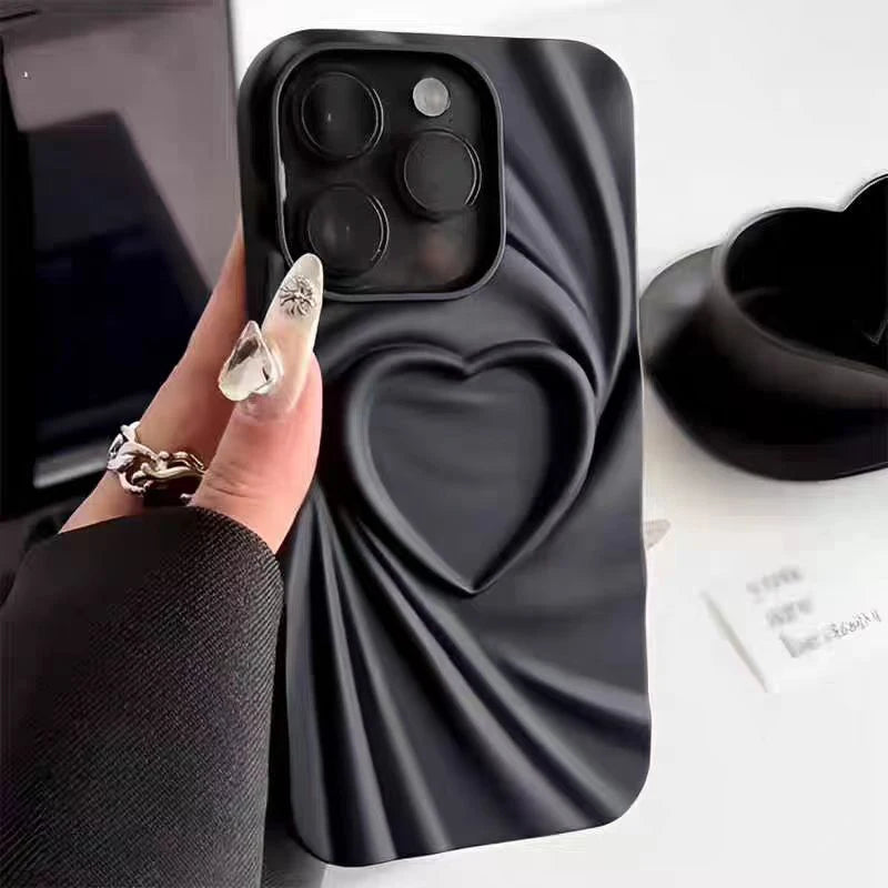 3D Love Heart iPhone Case – Soft Matte Silicone Aesthetic Cover