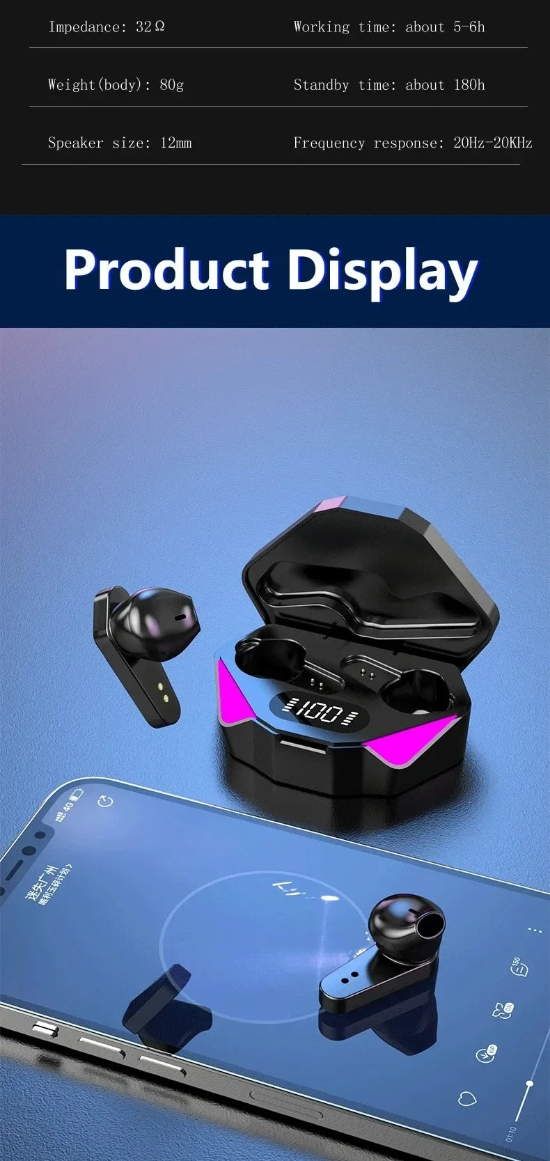 Wireless Gaming Earbuds – Bluetooth 5.3 Earphones with LED Display X15