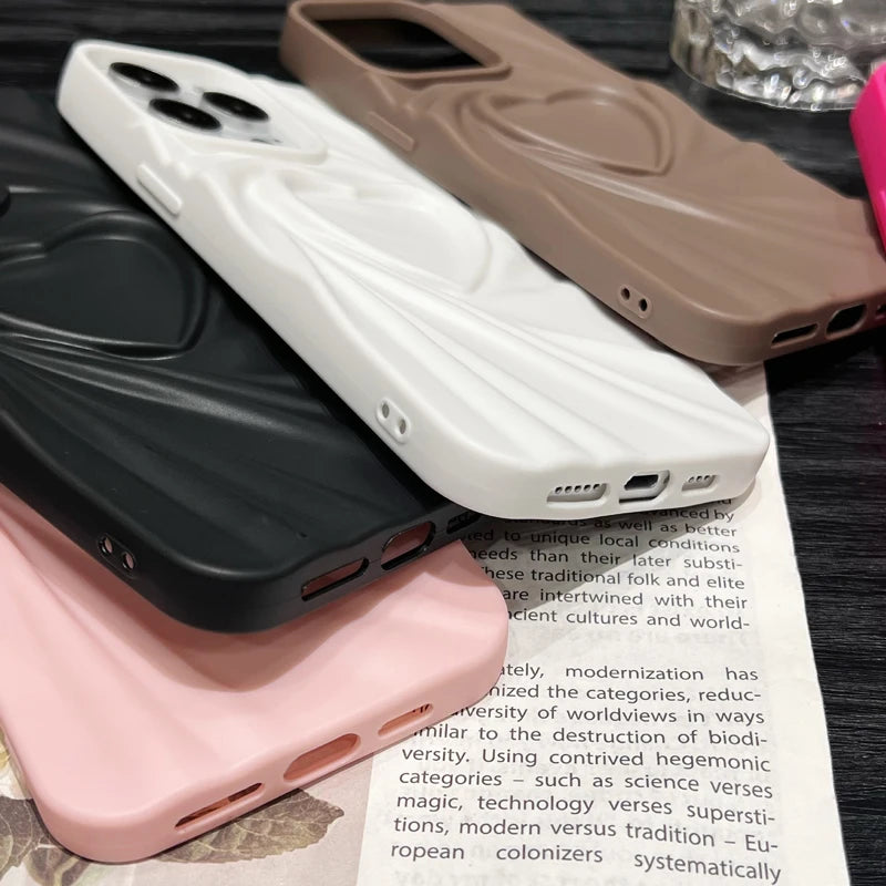 3D Love Heart iPhone Case – Soft Matte Silicone Aesthetic Cover