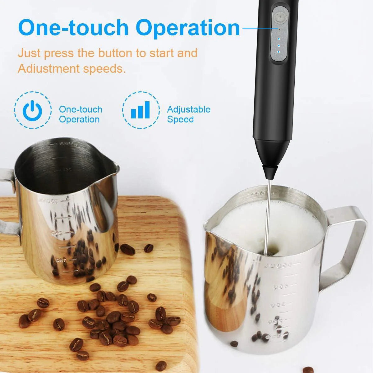 USB Rechargeable Milk Frother – Electric Coffee Foam Maker | 3-Speed Handheld Whisk