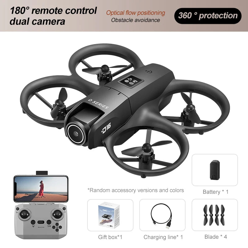 D16 Mini Drone with Dual Camera 8K – HD FPV Quadcopter with Obstacle Avoidance