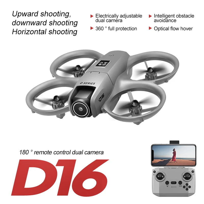 D16 Mini Drone with Dual Camera 8K – HD FPV Quadcopter with Obstacle Avoidance