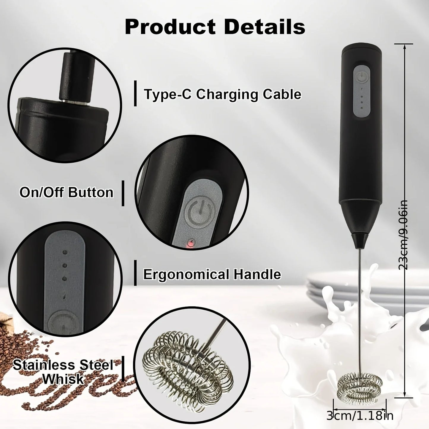 USB Rechargeable Milk Frother – Electric Coffee Foam Maker | 3-Speed Handheld Whisk