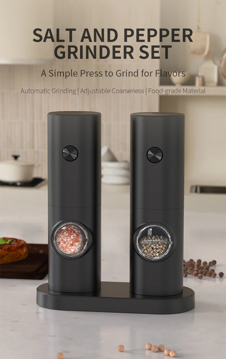 Electric Salt & Pepper Grinder Set – Automatic LED Spice Mill