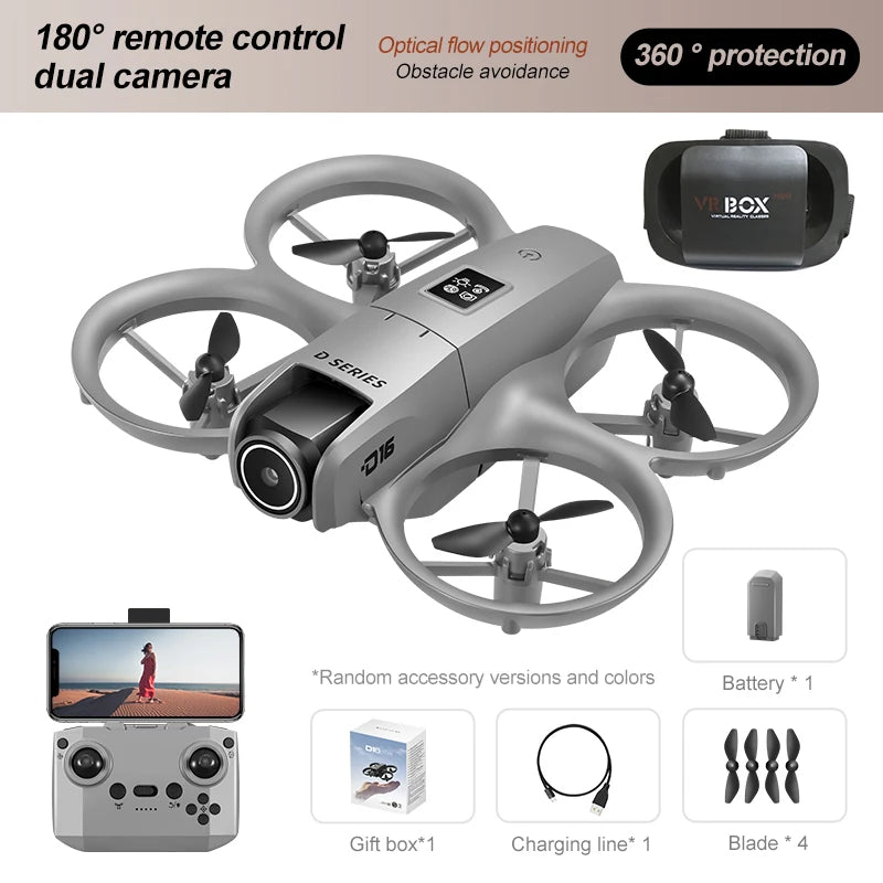 D16 Mini Drone with Dual Camera 8K – HD FPV Quadcopter with Obstacle Avoidance